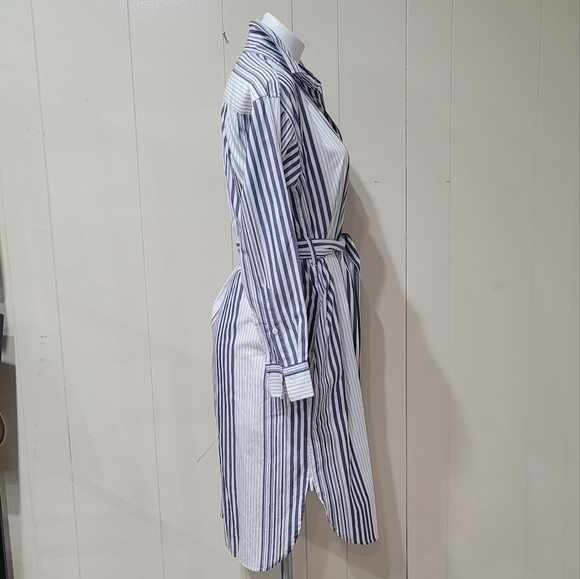 Striped Belted Midi Cotton Shirt Dress Womens Size XS - Picture 14 of 14